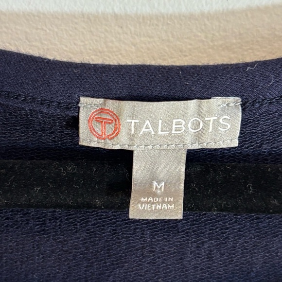 TALBOTS Sz M Navy and White Striped Cap Sleeve Drawstring Maxi Dress Side Slit - Picture 4 of 11